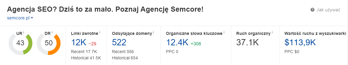 Wartość ruchu z wyszukiwarki