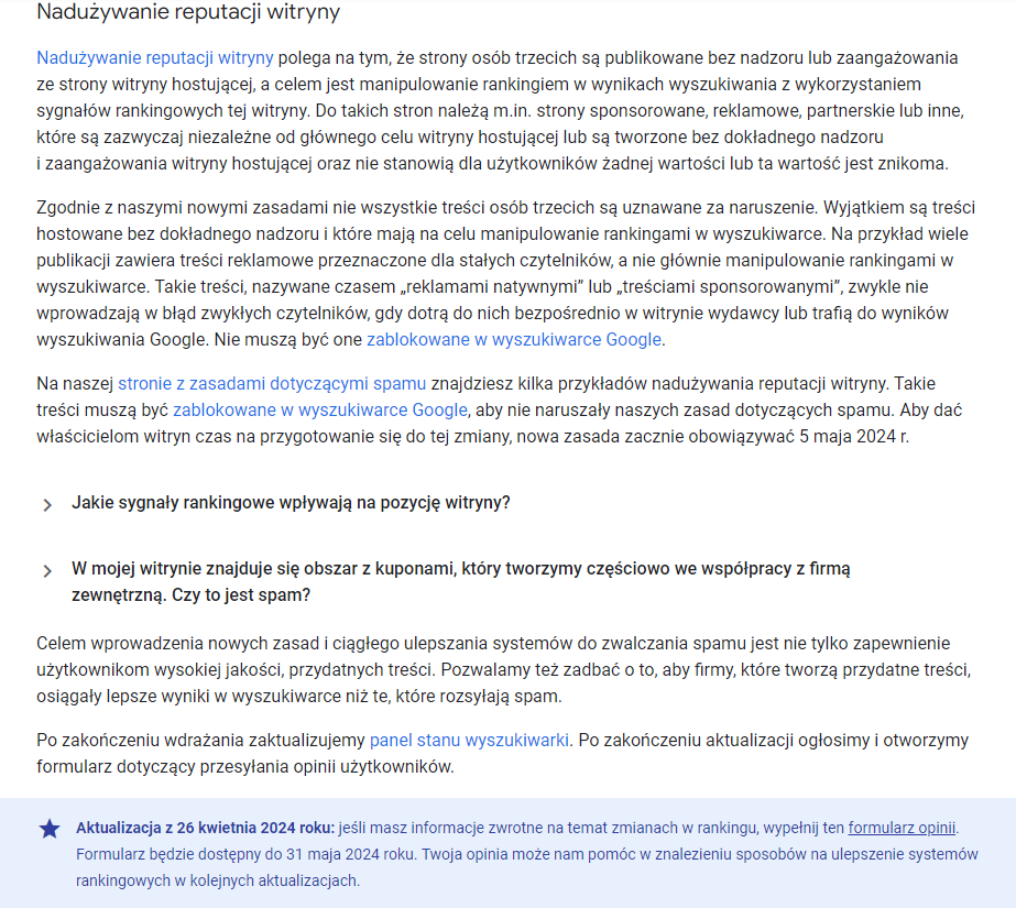 Google rozpoczyna walkę z nadużyciami autorytetu w witrynach!