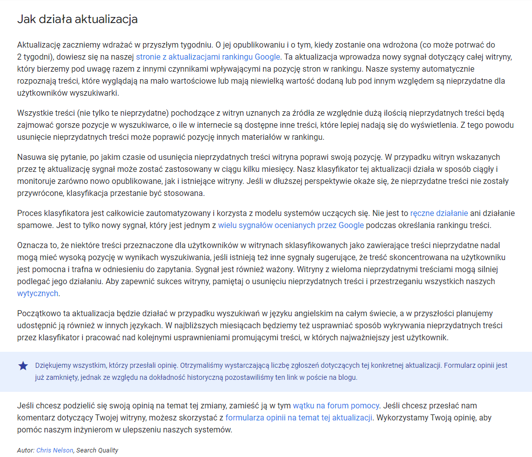 Google będzie nagradzał jakościowe treści w kolejnym update!
