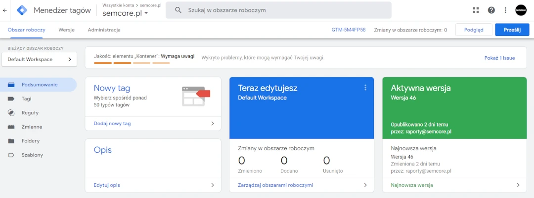 Panel Google Tag Manager Panel Google Tag Manager