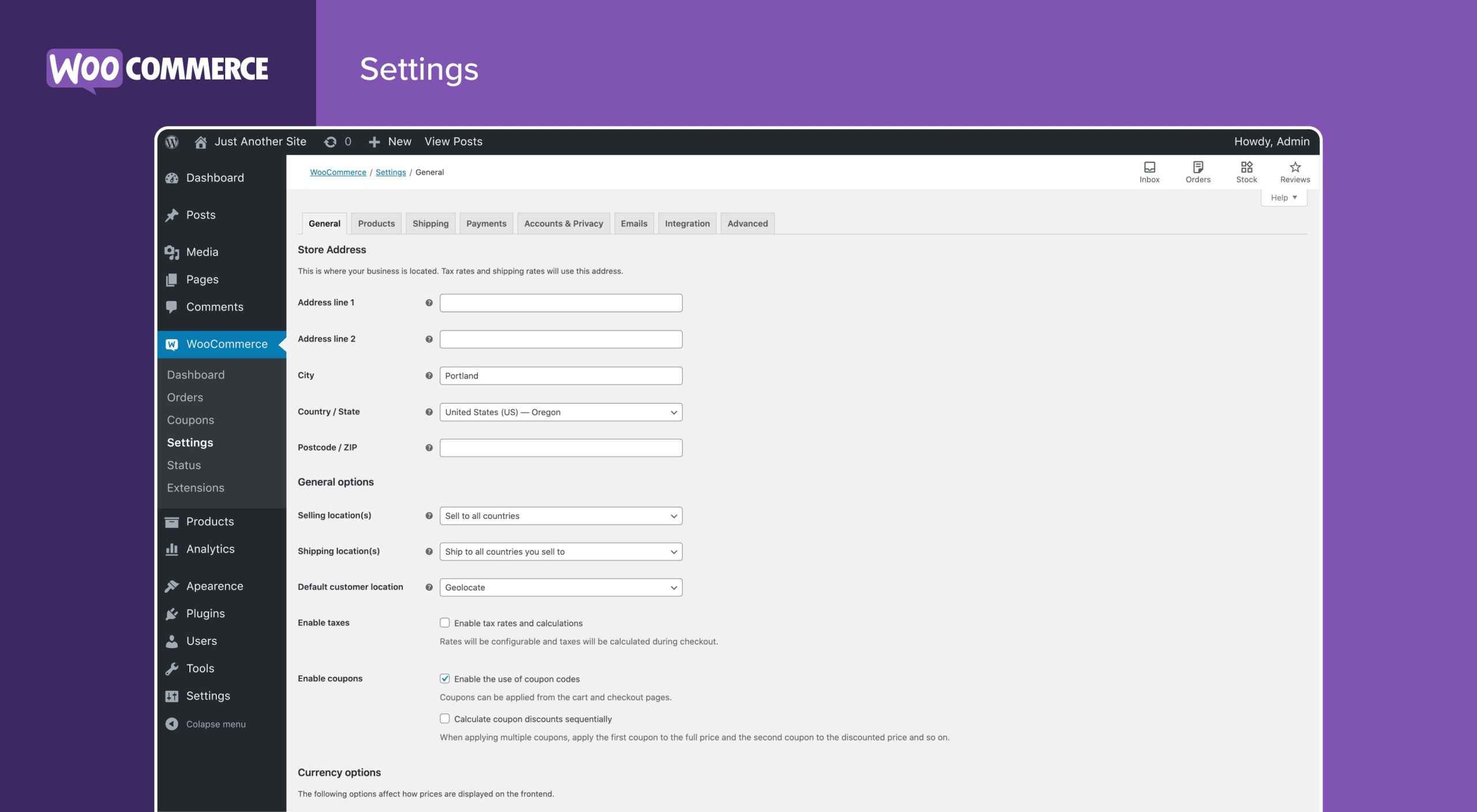 opcje woocommerce